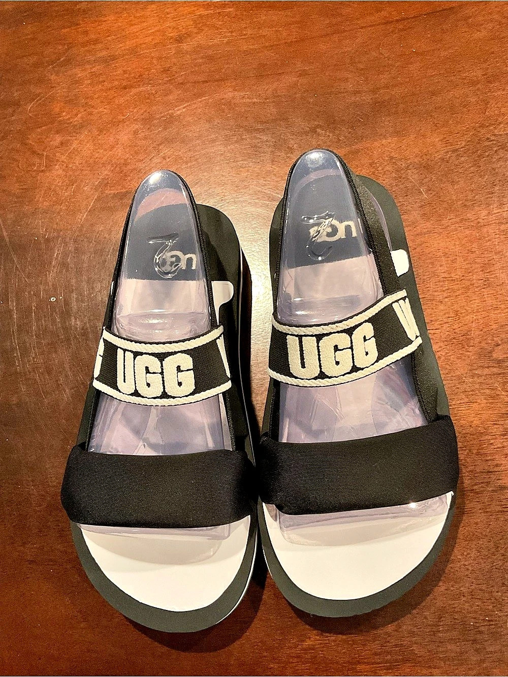 UGG Platform Logo Strap Sandals Black & White Like New Kids 2